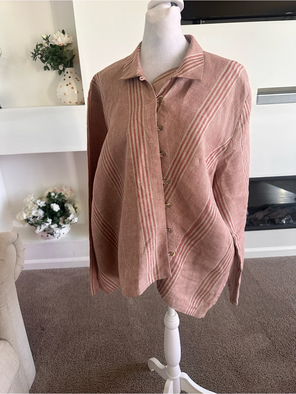 Atatica Kansas city Women's Striped Button-Down Shirt in Dusty Rose